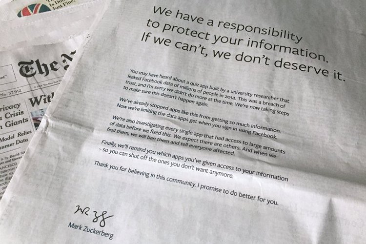 Facebook Apologizes with Full-Page Newspaper Ads in the US, UK