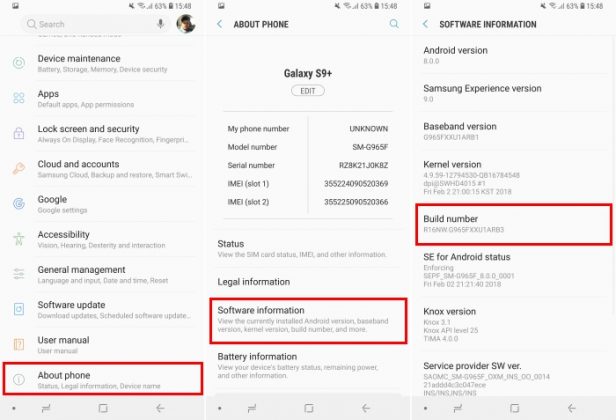 samsung s9 developer options
