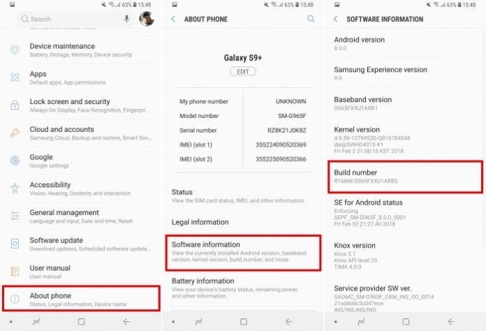 galaxy s9 developer options