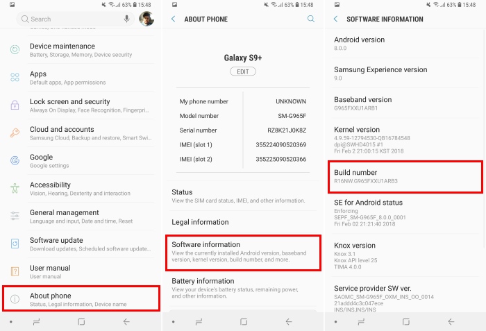 Galaxy S9 Enable Developer Options