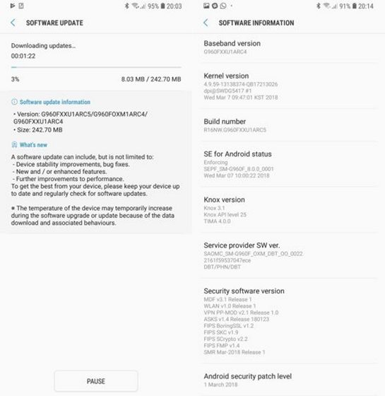 Galaxy S9, S9+ Get March 2018 Security Update; Beats iPhone X in LTE Speeds