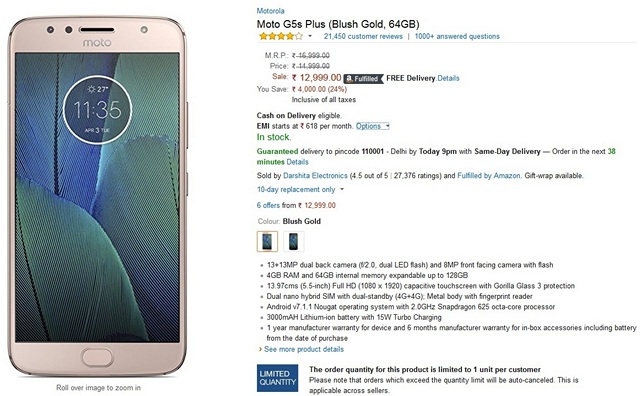 Deal: Get The Moto G5s Plus for Just Rs. 12,999 on Amazon