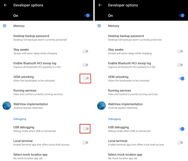 Pixel Android Abilita debug USB e sblocco OEM