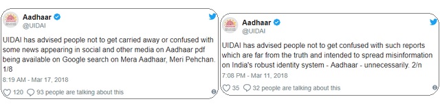 UIDAI Responds To Latest Aadhaar Leaks By Copy-Pasting Old Tweets