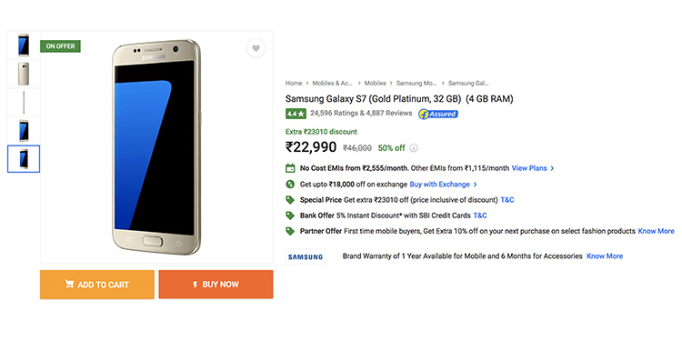 Get Samsung Galaxy S7 For Only ₹22,990 on Flipkart Right Now
