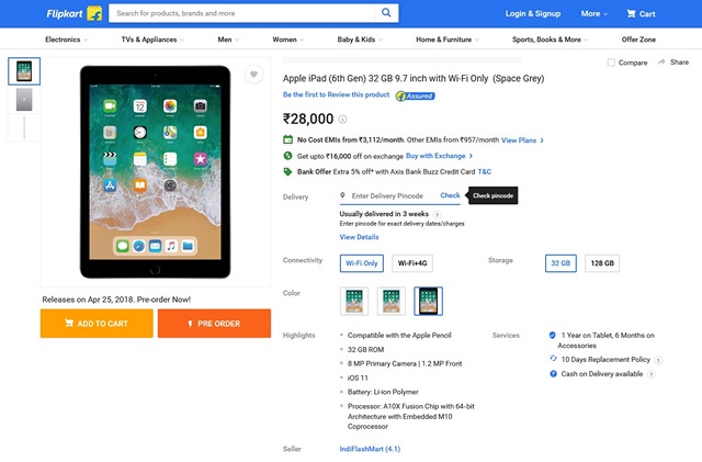 Latest 9.7-inch iPad Up For Pre-order on Flipkart From Rs 28,000, with Exchange and EMI Offers