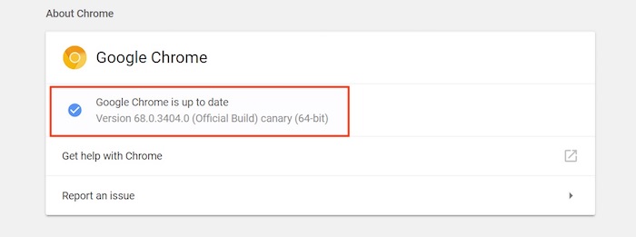 Google Chrome version number
