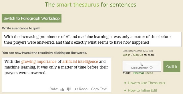 QuillBot Uses AI to Rephrase Whole Sentences Without Altering Their Meaning
