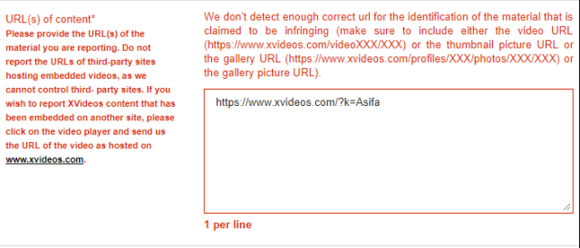 Error message when attempting to report the content on XVideo
