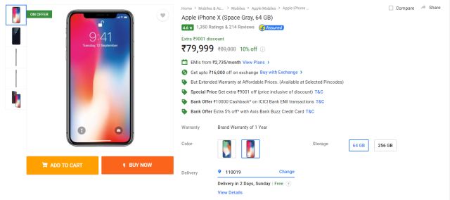 Upgrade from an Older iPhone to iPhone X For as Low as Rs 64,099 (27% Off) on Flipkart