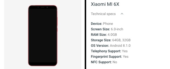 mi 6x android website listing