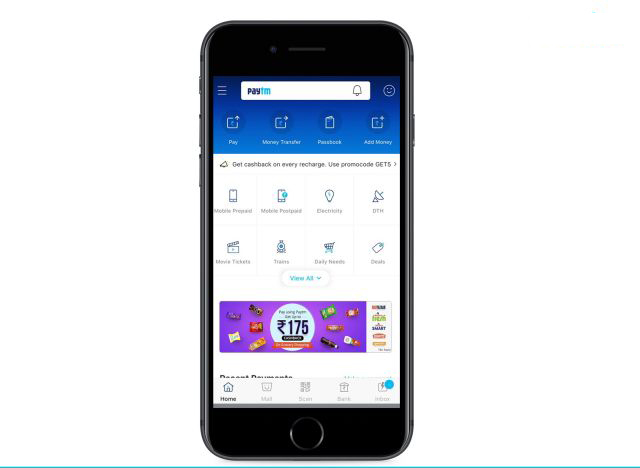 The new home screen UI for Paytm