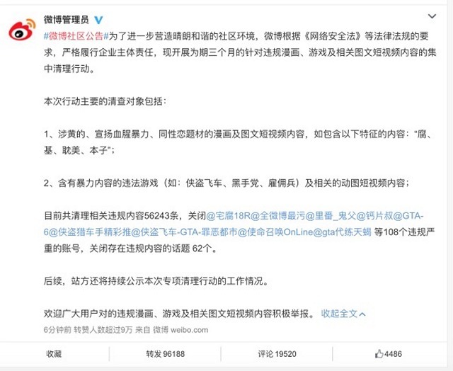 China’s Weibo Bans Violent, Sexual and Gay Content on its Platform