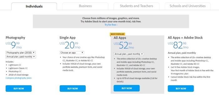 price of adobe illustrator and photoshop 2015