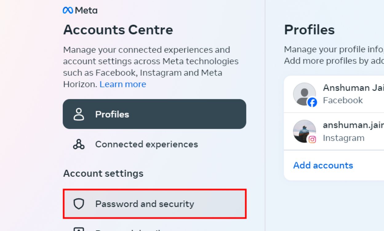 Go to Password and Security