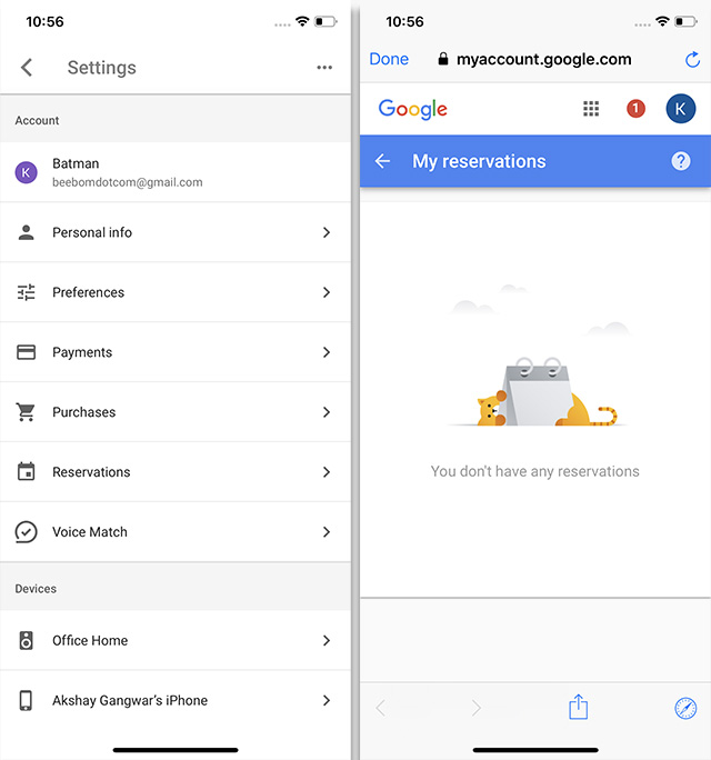 Google Assistant iOS Reservations