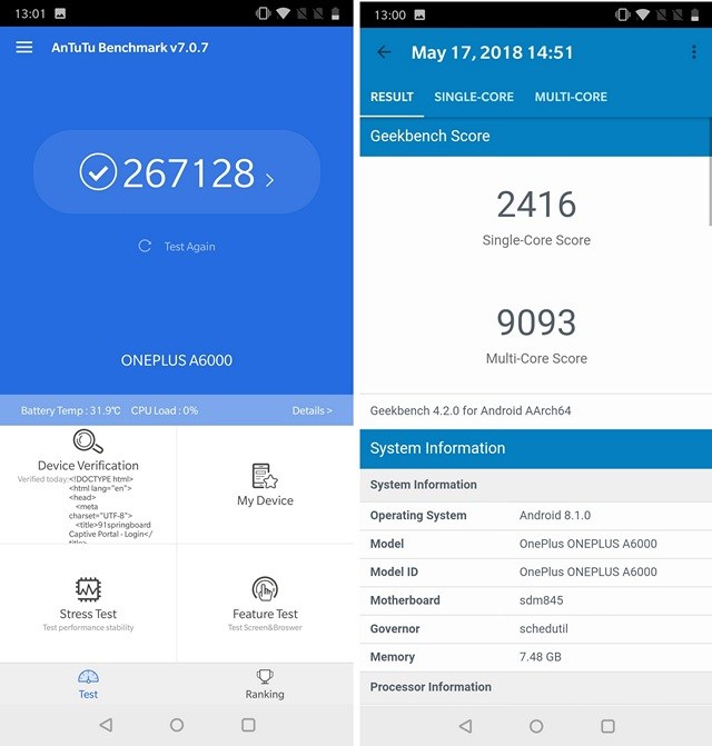 OnePlus 6 Benchmarks Scores