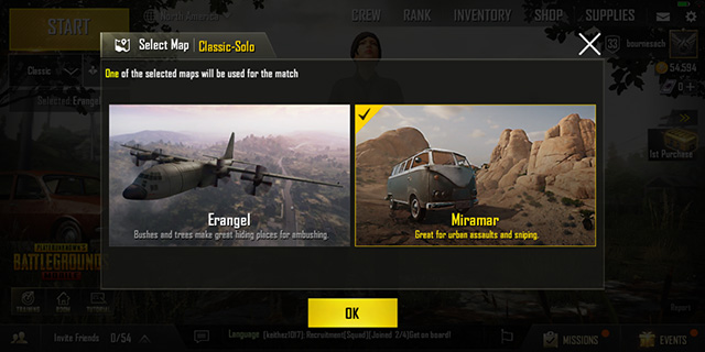 PUBG Mobile Desert Map selection