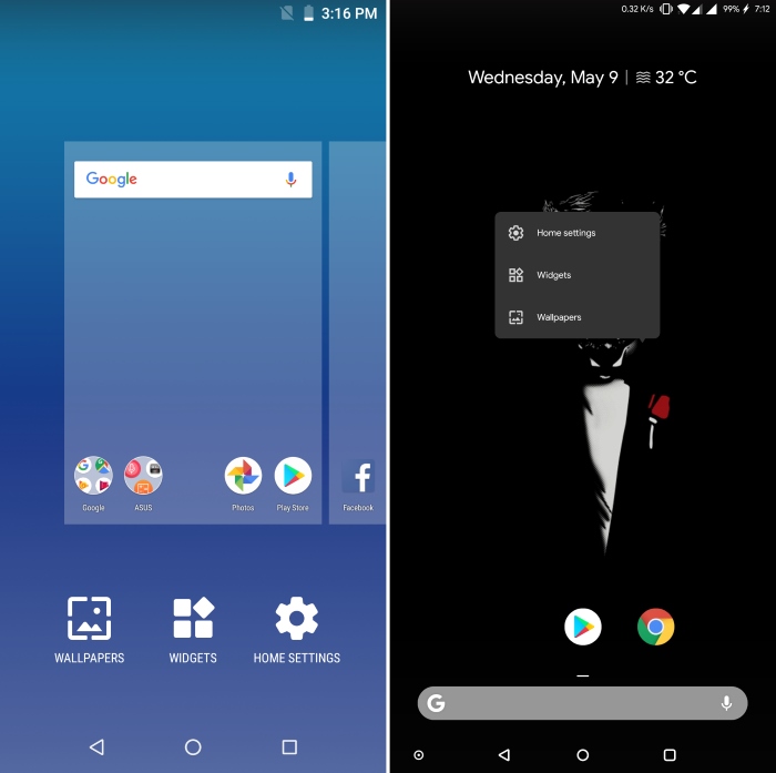 Comparação do Android P Pixel Launcher