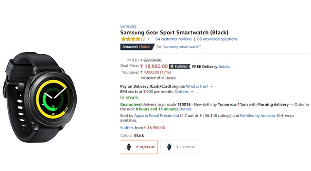 Get the Samsung Gear Sport Smartwatch For Rs 18,990 on Amazon