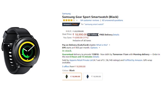 Get the Samsung Gear Sport Smartwatch at Just Rs. 18 990 on Amazon