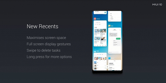 MIUI 10 recents multi-tasking