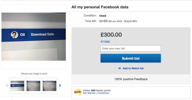 eBay Blocks Man From Selling His Facebook Data Online, He's Selling it Anyway