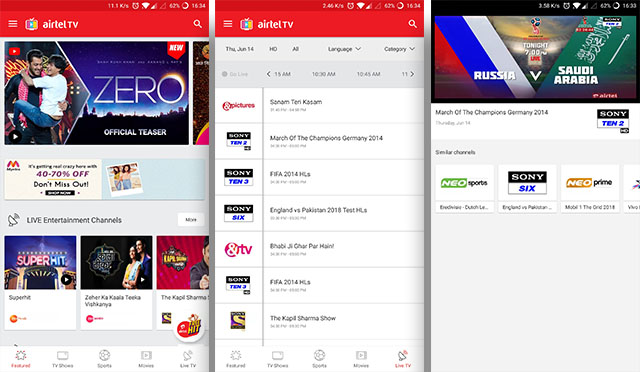 FIFA World Cup Airtel TV app screenshots