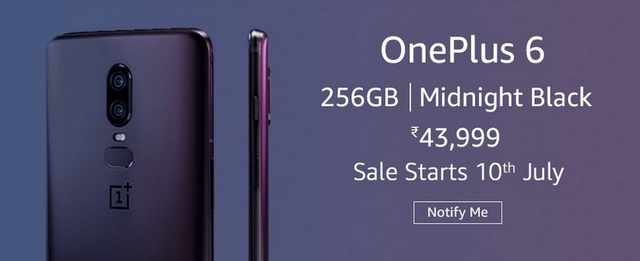 OnePlus 6 Midnight Black (8GB+256GB) On Sale in India From July 10 For Rs 43,999