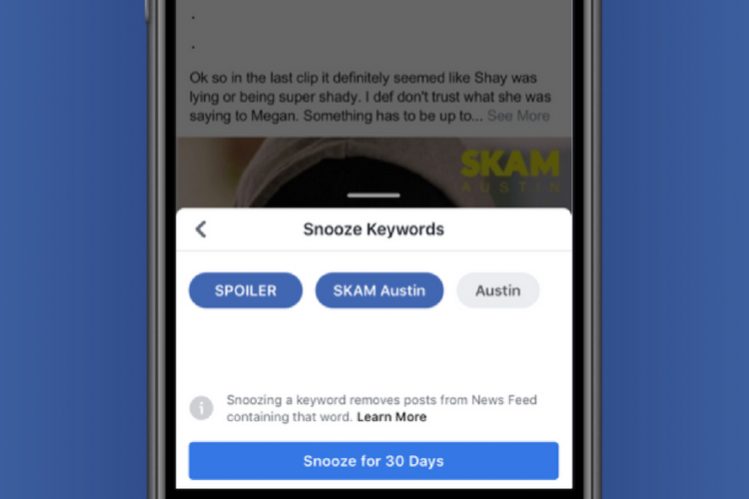 facebook snooze keywords