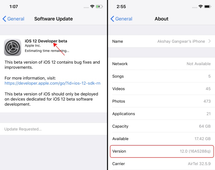 ios 12 developer beta installation