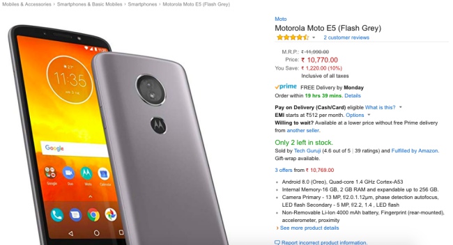 moto e5 amazon