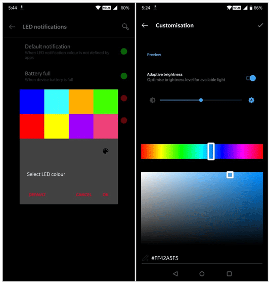 Theme settings for accent colours in OnePlus 6 Android P Beta 2 (Image: XDA Developers)