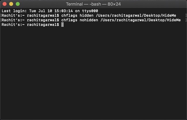 1. Hide a File of Folder Using Terminal Commands 4