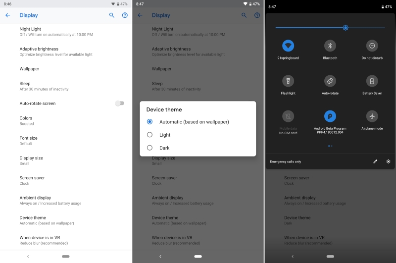 Android P Beta 3 Update Dark Mode Theme