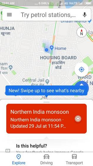 Google Maps Alerting Users in North India with SOS About Heavy Monsoon