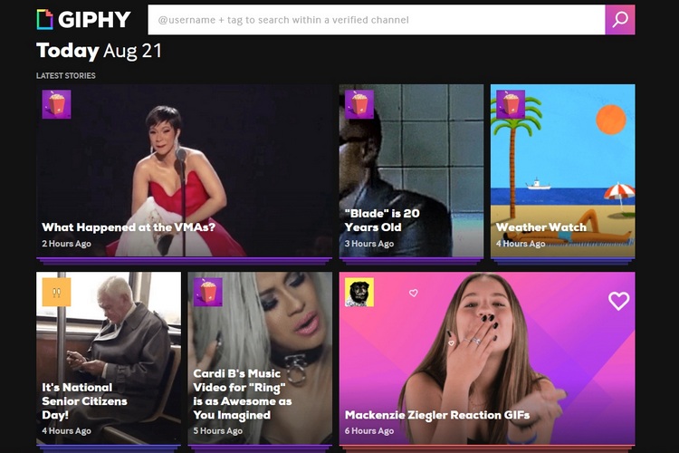 Giphy Stories Homepage website