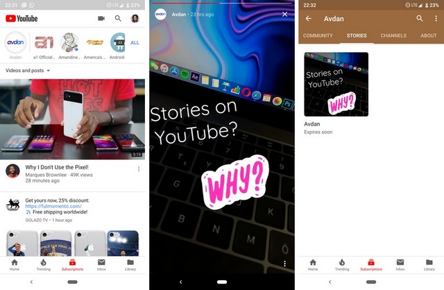 YouTube Testing Stories Feature Like Instagram and Snapchat