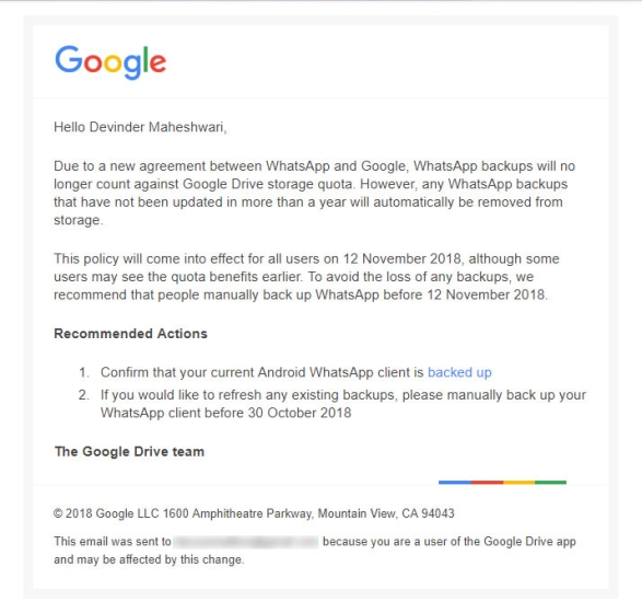 Google Promises Free Unlimited Storage for WhatsApp Backups on Google Drive