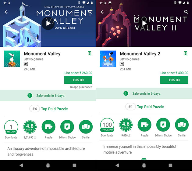 Get 91% Discount on Monument Valley 2 Adventure Android Game