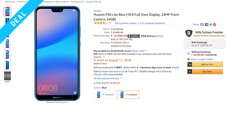 Amazon Freedom Day Sale: Get The Huawei P20 Lite For Just Rs 16,999