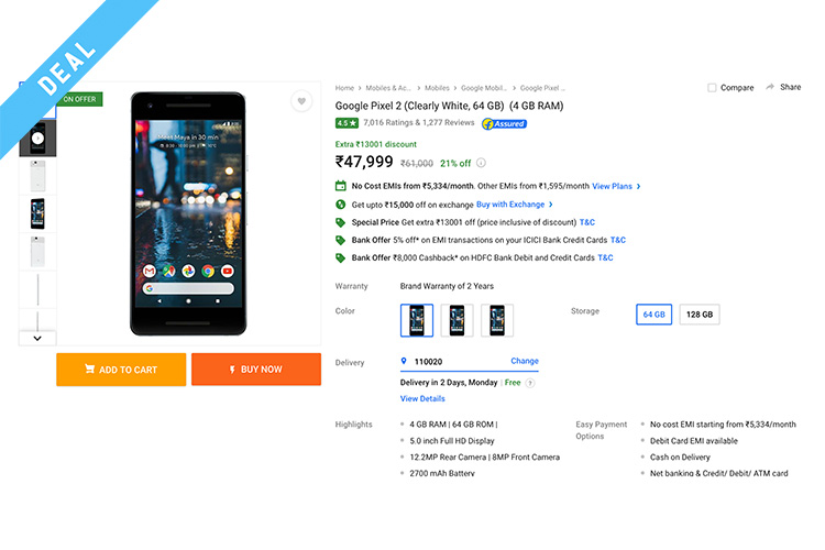 pixel 2 xl flipkart deal web image