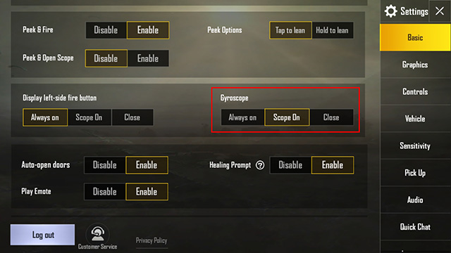 turn on gyro pubg mobile