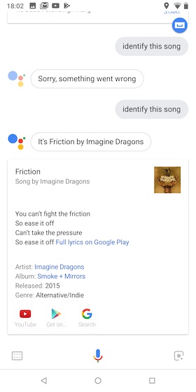 Google Assistant song ientifier