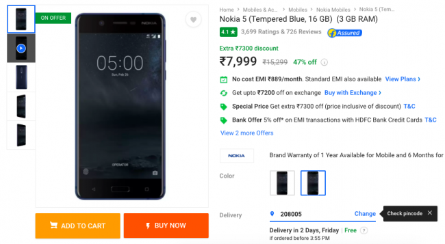 Deal: Grab the Nokia 5 For Just Rs 7,999 Right Now on Flipkart