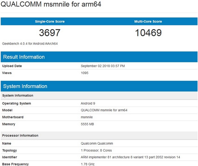 Possible Snapdragon 855 Device Spotted on Geekbench Running Android Pie