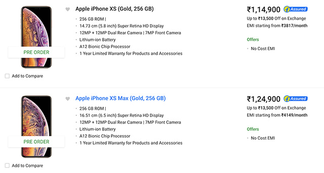 iPhone XS and iPhone XS Max are Now on Pre-Order on Flipkart