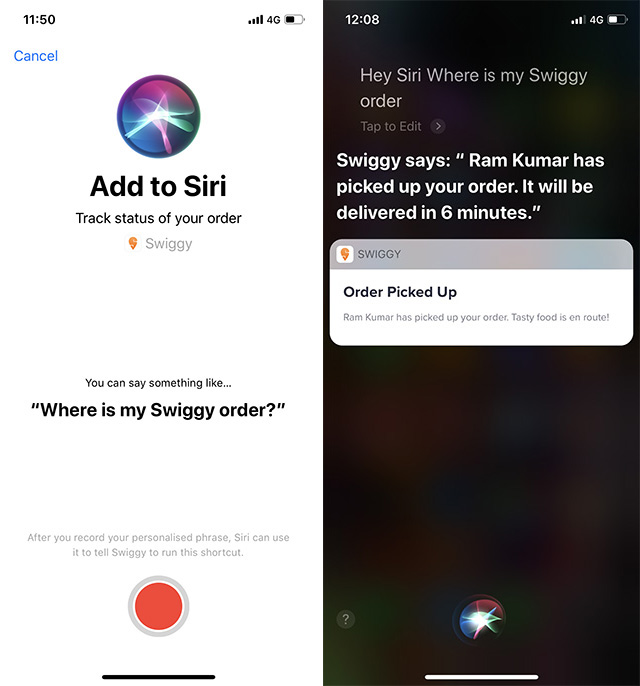 Swiggy on iOS 12 Now Lets You Track Orders via Siri
