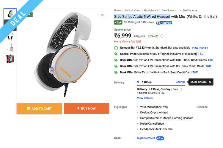 Dapatkan Headset Kabel SteelSeries Arctis 5 seharga Rs 6.999 (Diskon 36%) Di Flipkart&#8217;s Gaming Friday