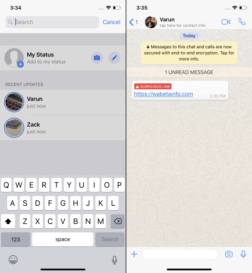 WhatsApp’s Latest iOS Update Adds Status Search, Suspicious Link Indicator and More